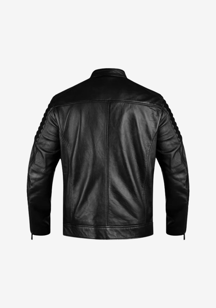 Straight Fashion Leather Jacket with Arm Design