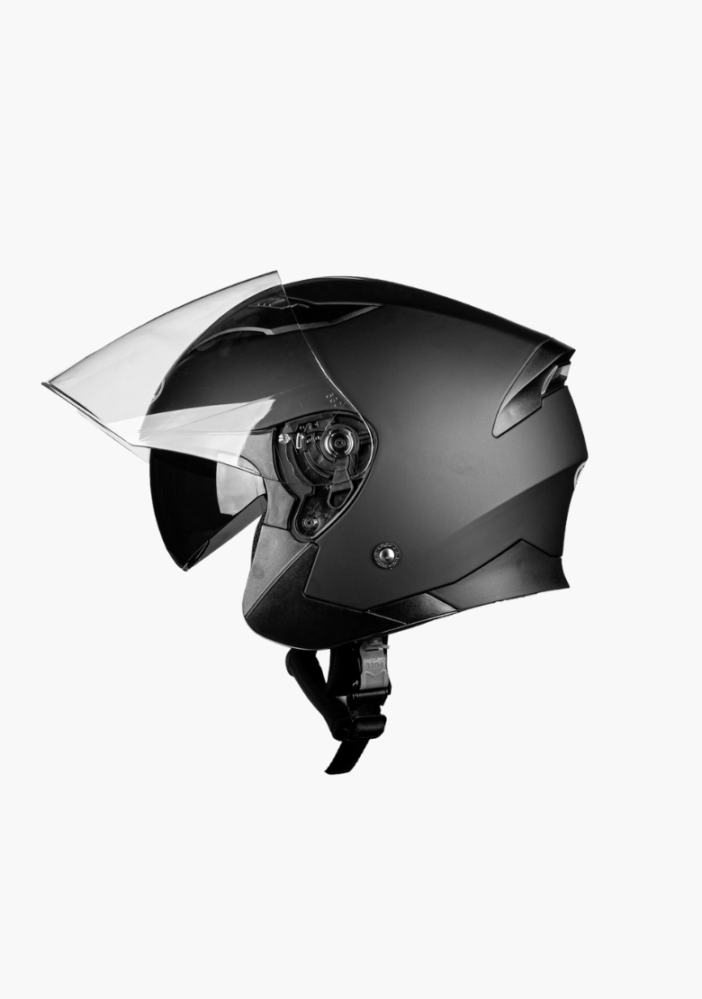 WCL 3/4 W/ Dual Flip Down Faceshields Motorcycle Helmet & Scooter Helmet Matt Black