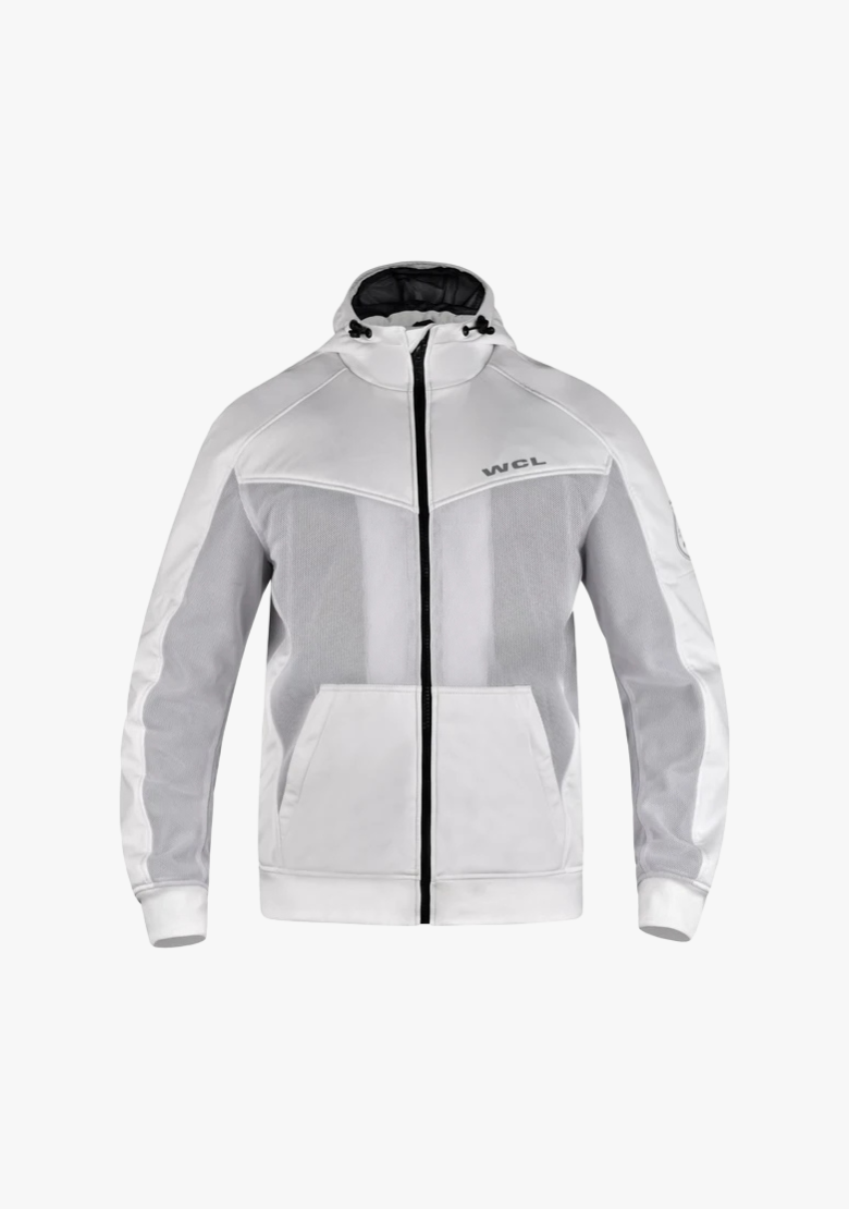 Softshell Cordura Armored Motorcycle Mesh Hoodie w/t CE Level 1 armor - White