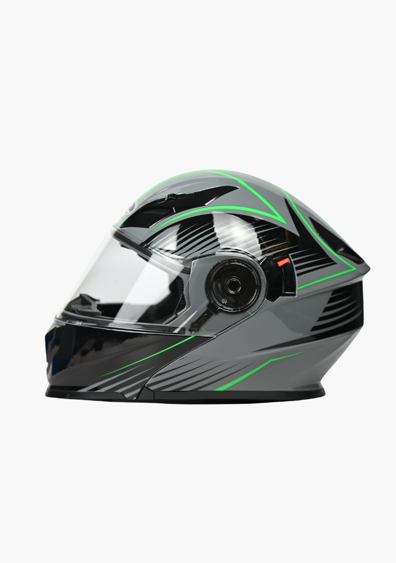 WCL Modular Full Face Motorcycle Helmet with Double Lens Visor - Green Black