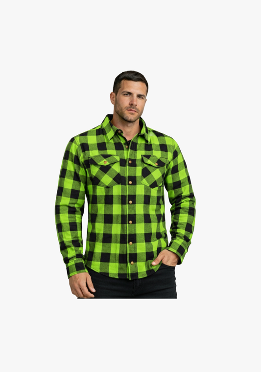 WCL Kevlar Lined Performance Motorcycle Riding Long Sleeve Flannel Shirt  W/T CE Level 1 armor - Green