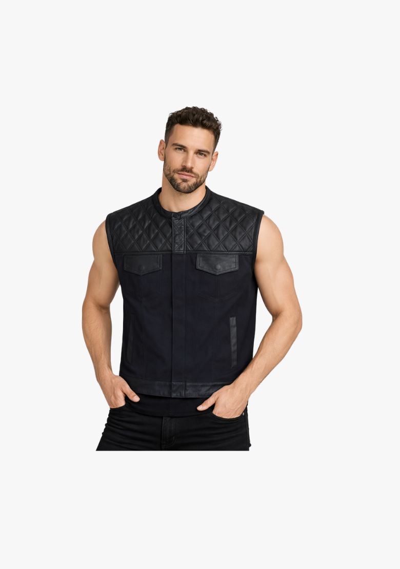 WCL Hybrid Canvas Leather Club Vest w/t Black Quilted Leather