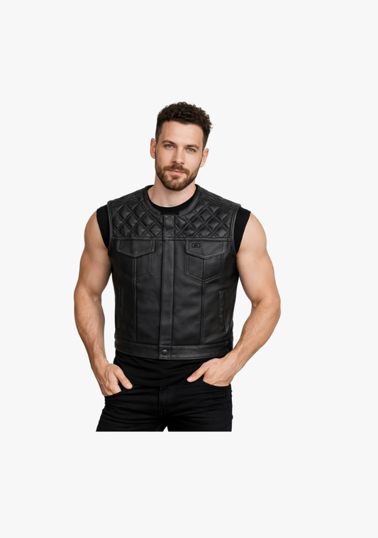 WCL Leather Club Vest w/t Black Hexagon Stitching