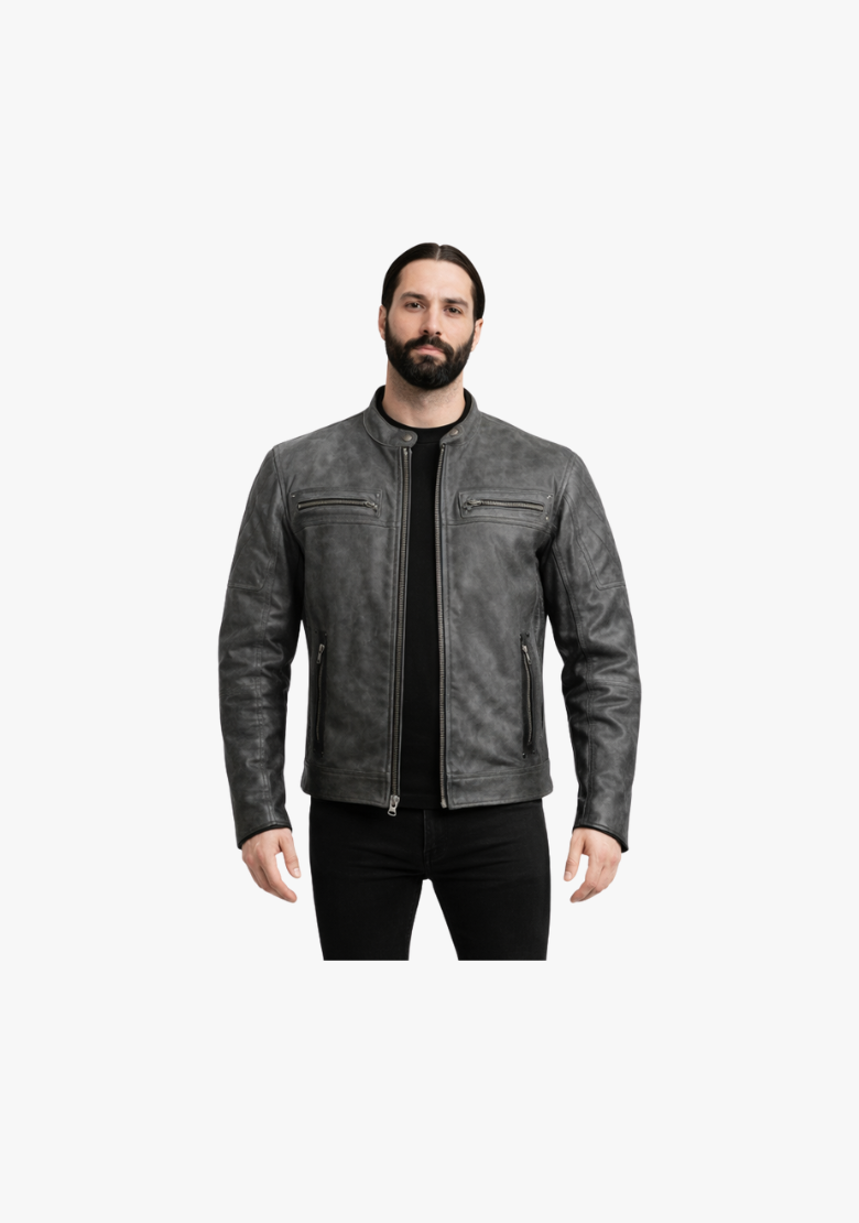 WCL Distressed Gray Padded & Vented Leather Scooter Jacket