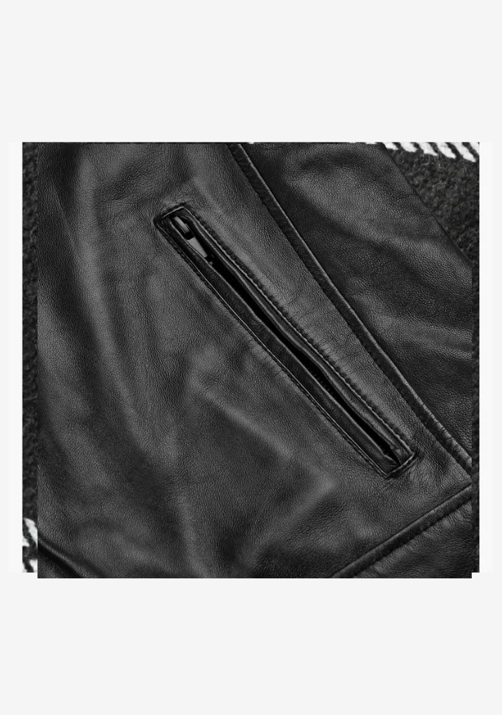 Straight Fashion Leather Jacket with Arm Design