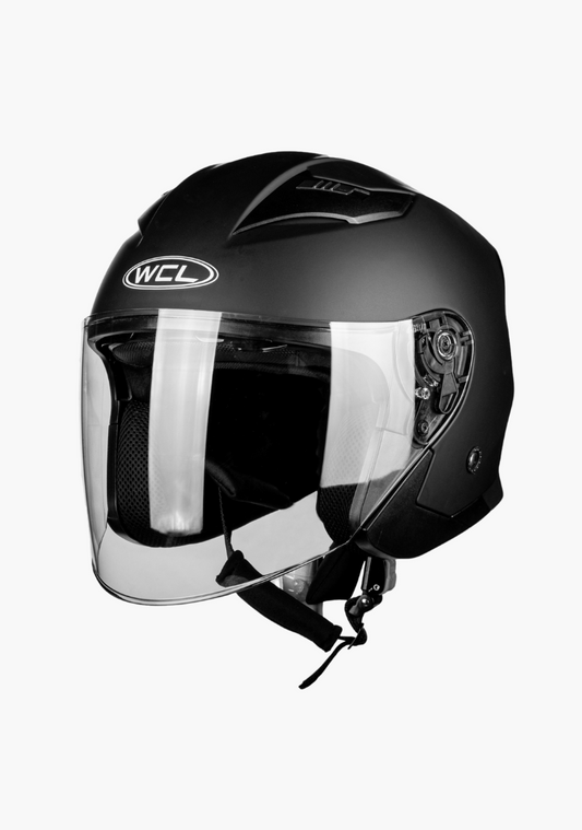 WCL 3/4 W/ Dual Flip Down Faceshields Motorcycle Helmet & Scooter Helmet Matt Black