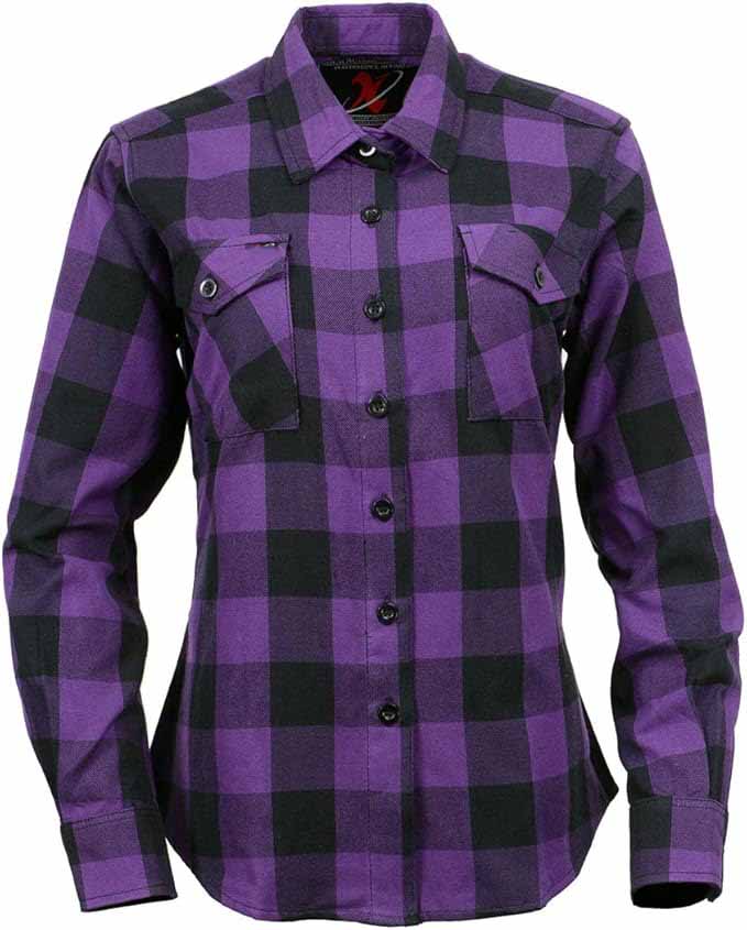 WCL Women's Kevlar Lined Performance Motorcycle Riding Long Sleeve Flannel Shirt  W/T CE Level 1 armor - Purple