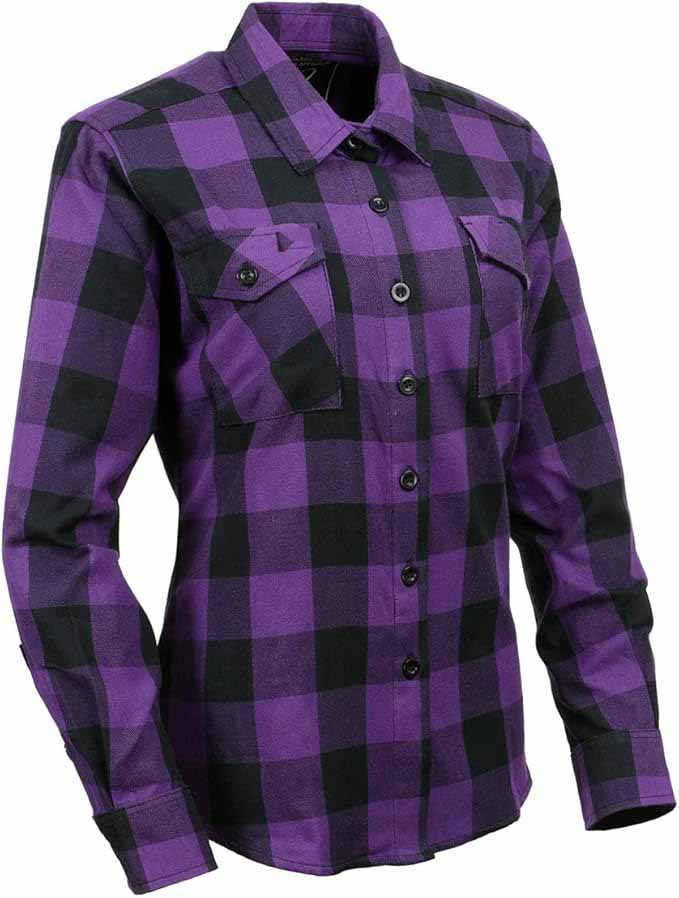 WCL Women's Kevlar Lined Performance Motorcycle Riding Long Sleeve Flannel Shirt  W/T CE Level 1 armor - Purple