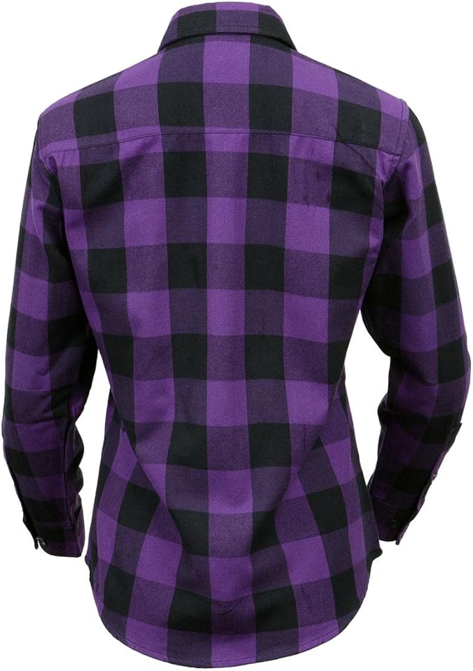 WCL Women's Kevlar Lined Performance Motorcycle Riding Long Sleeve Flannel Shirt  W/T CE Level 1 armor - Purple