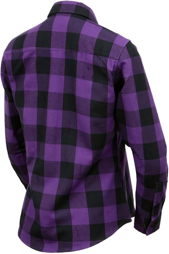 WCL Women's Kevlar Lined Performance Motorcycle Riding Long Sleeve Flannel Shirt  W/T CE Level 1 armor - Purple