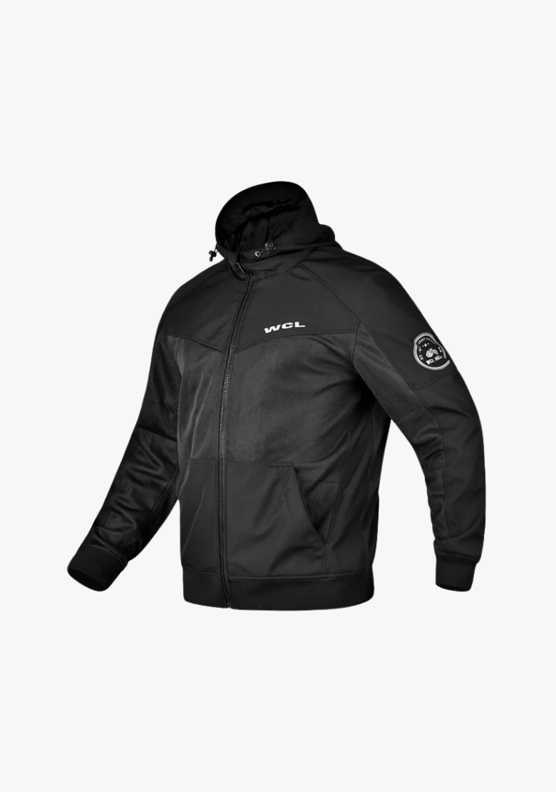 Softshell Cordura Armored Motorcycle Mesh Hoodie w/t CE Level 1 armor - Black