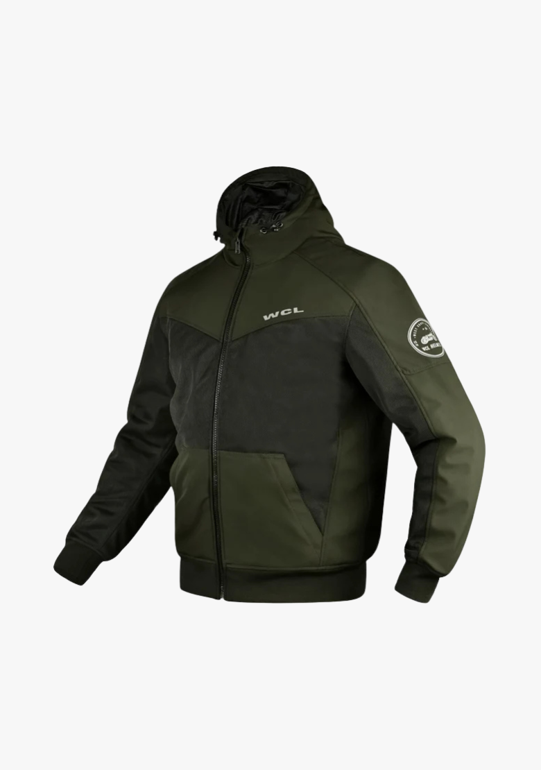 Softshell Cordura Armored Motorcycle Mesh Hoodie w/t CE Level 1 armor - Green