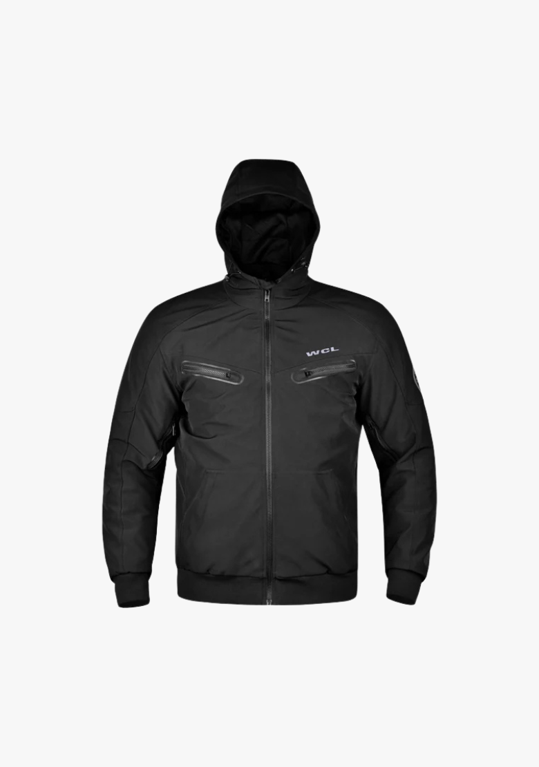 Softshell Cordura Armored Motorcycle Waterproof Hoodie w/t CE Level 1 armor - Black