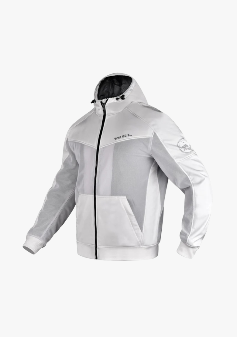 Softshell Cordura Armored Motorcycle Mesh Hoodie w/t CE Level 1 armor - White