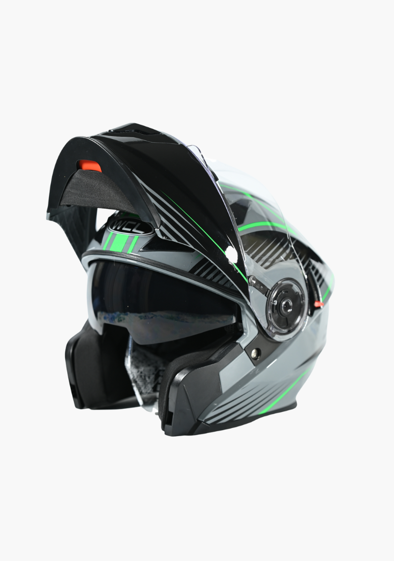 WCL Modular Full Face Motorcycle Helmet with Double Lens Visor - Green Black