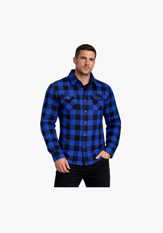 WCL Kevlar Lined Performance Motorcycle Riding Long Sleeve Flannel Shirt  W/T CE Level 1 armor - Blue