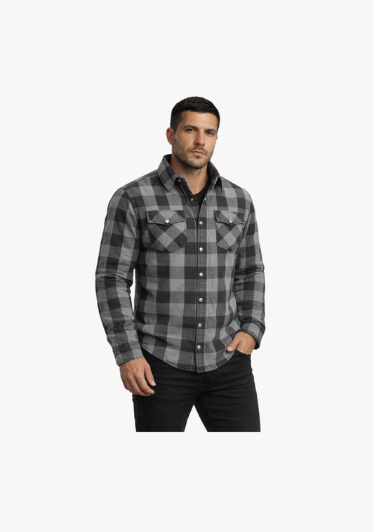 WCL Kevlar Lined Performance Motorcycle Riding Long sleeve Flannel Shirt W/T CE Level 1 armor - Black WCL Helmet