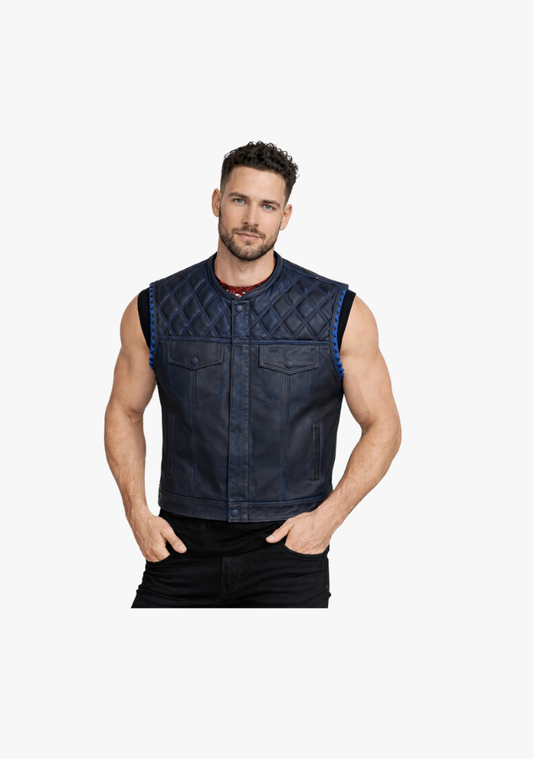 WCL Leather Club Vest w/t Blue Lace Shoulder Stitching