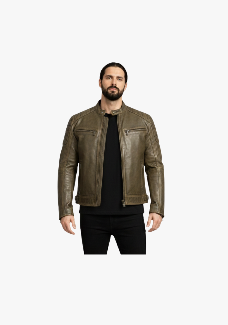 Distressed Brown Padded and Vented Leather Scooter Jacket