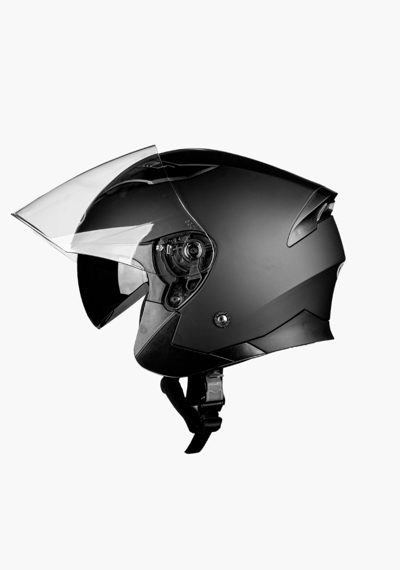 WCL 3/4 W/ Dual Flip Down Faceshields Motorcycle Helmet & Scooter Helmet Matt Black