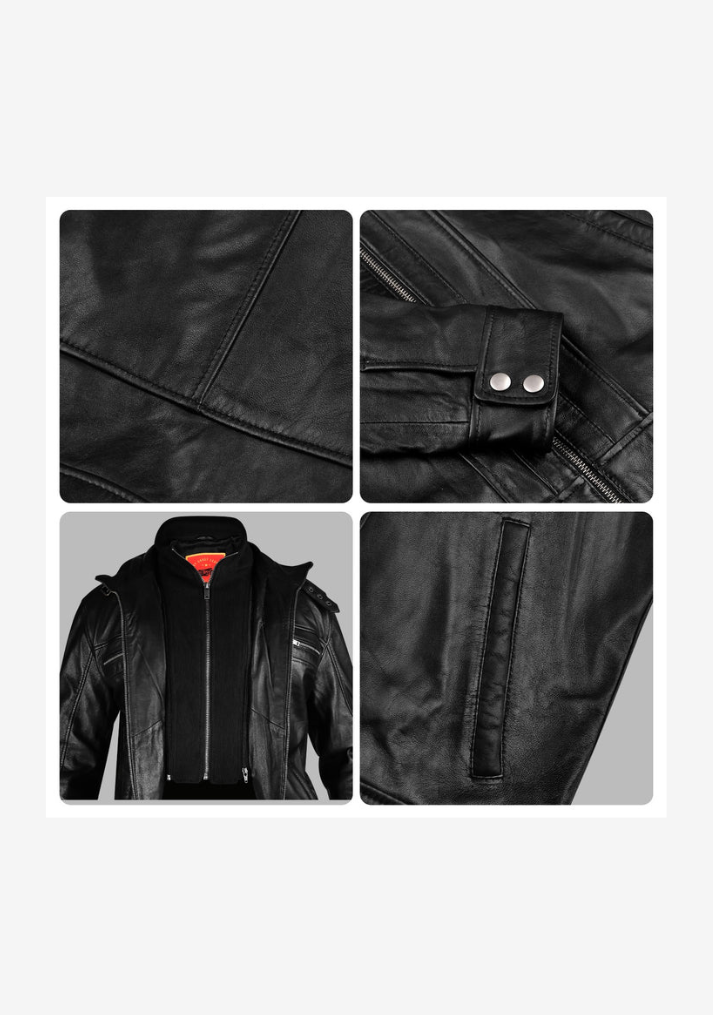 Straight Fashion Leather Jacket with Removable Liner