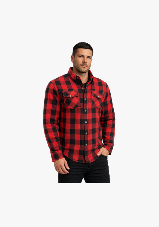 WCL Kevlar Lined Performance Motorcycle Riding Long Sleeve Flannel Shirt  W/T CE Level 1 armor - Red