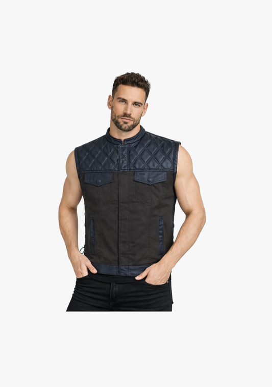 WCL Hybrid Canvas Leather Club Vest w/t Military Dark Brown Canvas