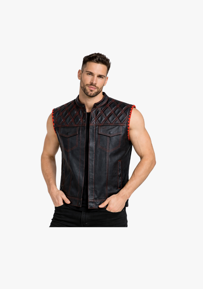 WCL Leather Club Vest w/t Red Lace Shoulder Stitching