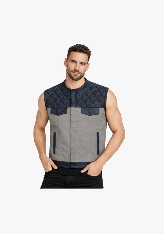 WCL Hybrid Canvas Leather Club Vest w/t White Canvas