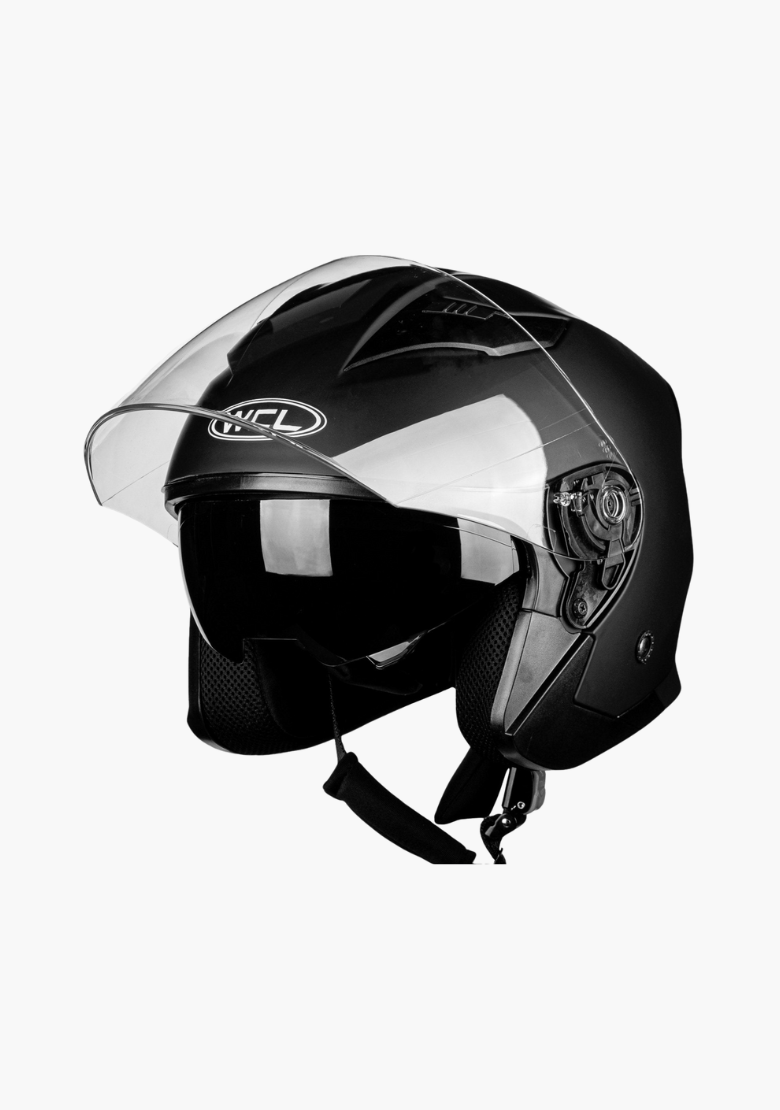 WCL 3/4 W/ Dual Flip Down Faceshields Motorcycle Helmet & Scooter Helmet Matt Black