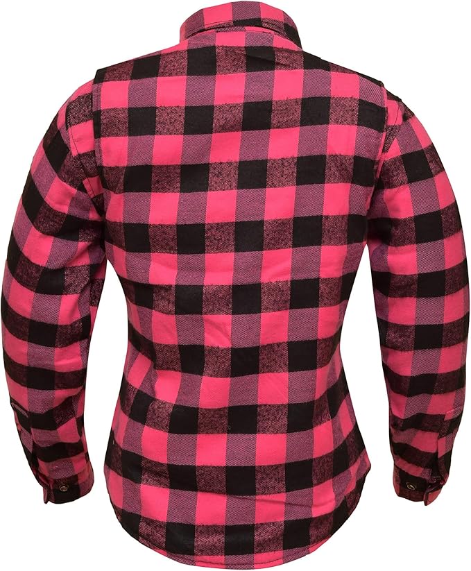 WCL Women's Kevlar Lined Performance Motorcycle Riding Long Sleeve Flannel Shirt  W/T CE Level 1 armor - Pink