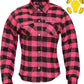 WCL Women's Kevlar Lined Performance Motorcycle Riding Long Sleeve Flannel Shirt  W/T CE Level 1 armor - Pink