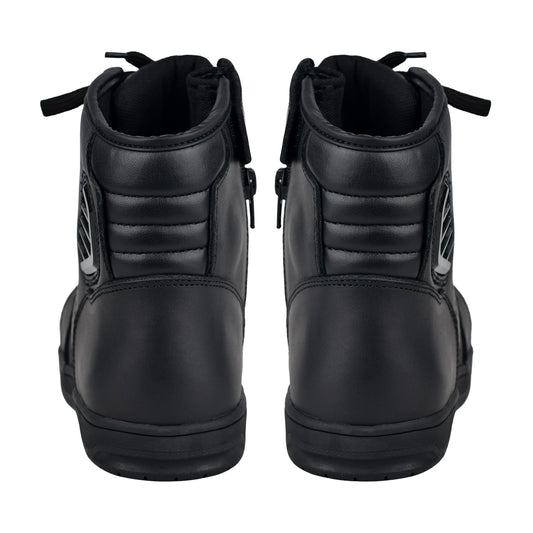 WCL Motorcycle Riding Leather Shoes - Black Sneaker with White Sole WCL Helmet