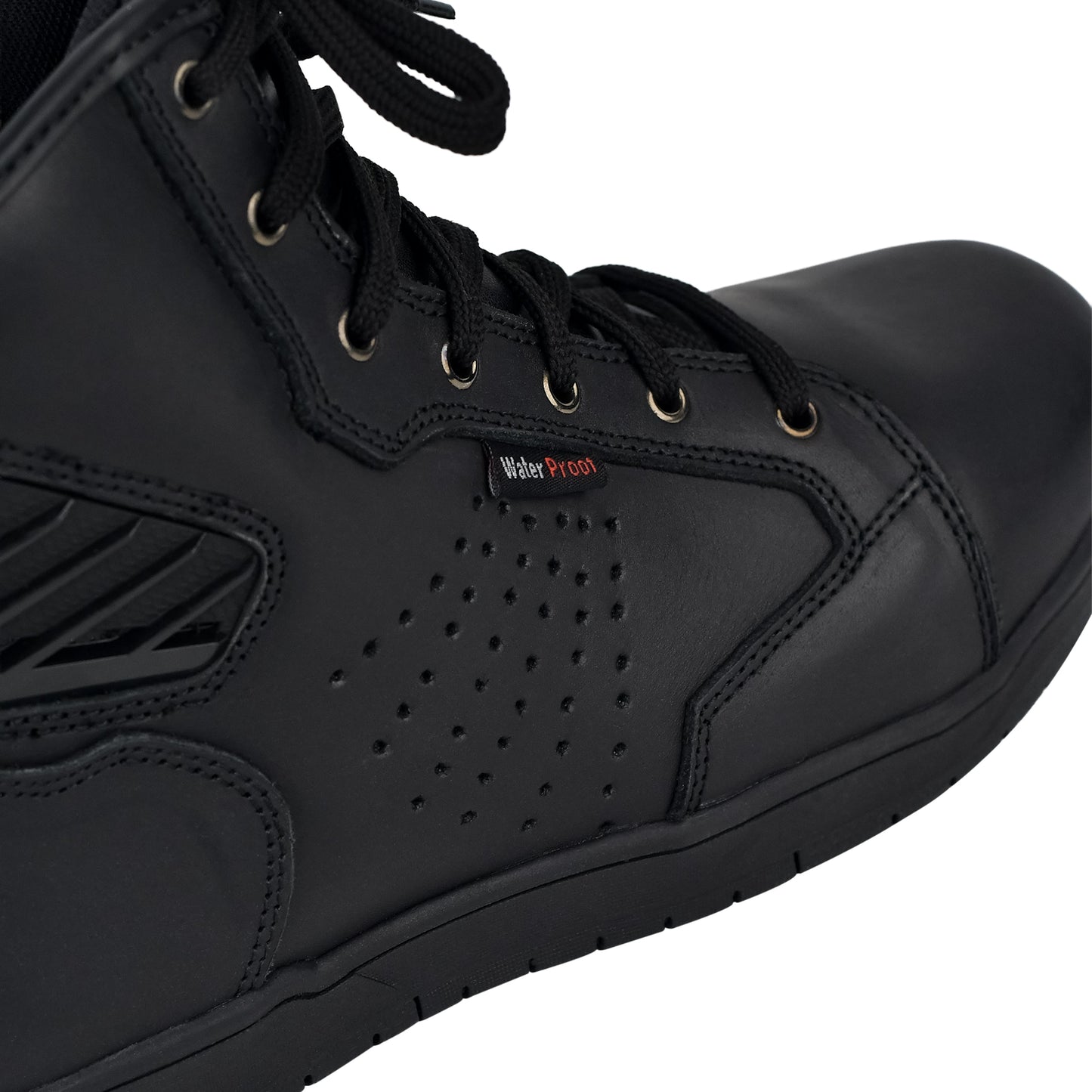 WCL Motorcycle Riding Leather Shoes - Black Sneaker with White Sole WCL Helmet
