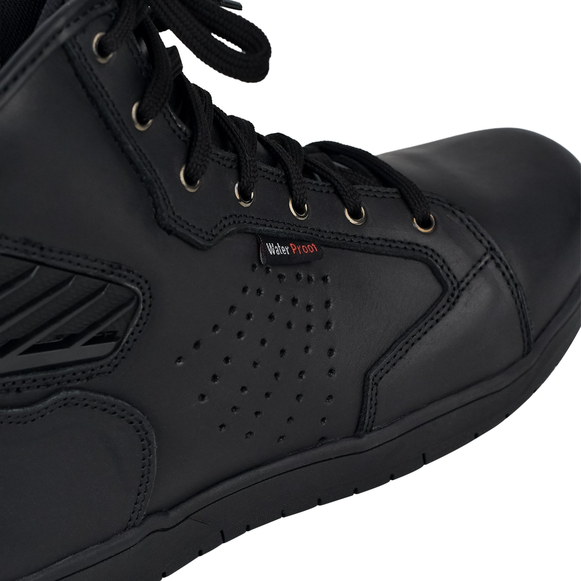 WCL Motorcycle Riding Leather Shoes - Black Sneaker with White Sole WCL Helmet