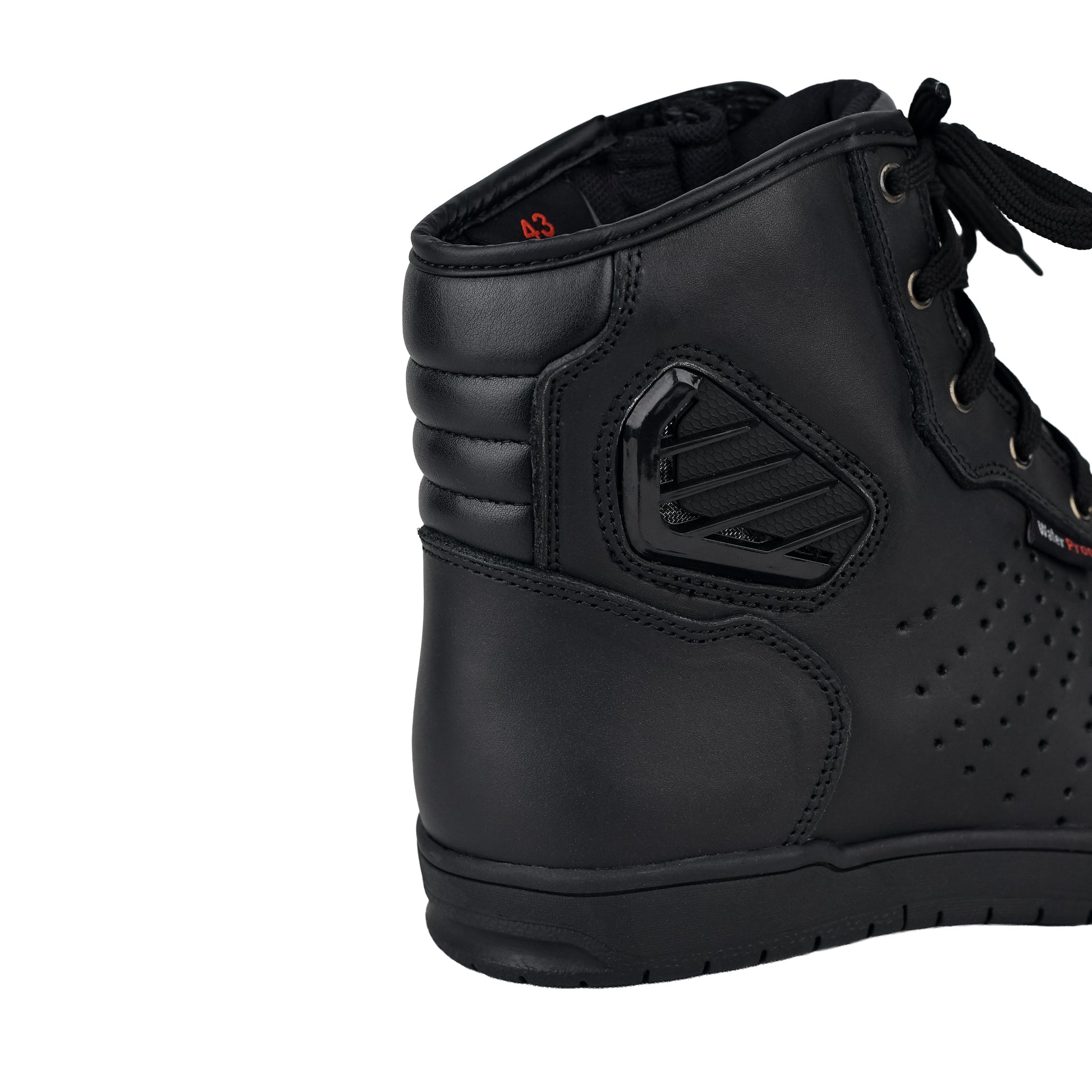 WCL Motorcycle Riding Leather Shoes - Black Sneaker with White Sole WCL Helmet