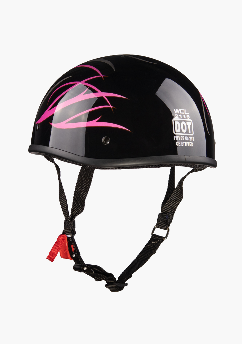 WCL Lightest and Smallest AS/NZ Beanie Motorcycle Half Helmet - Pink Stripes