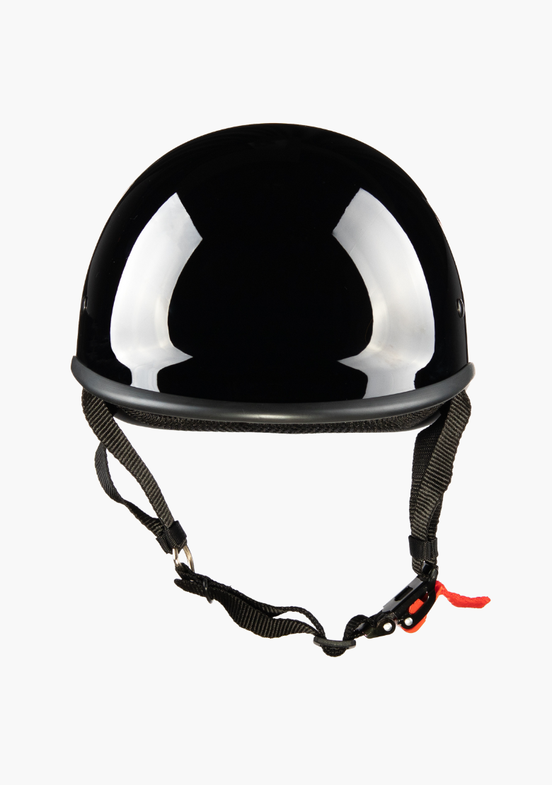 black half shell motorcycle helmet Polo Motorcycle Helmet Gloss Black – DOT Low Profile Motorcycle Half Helmet – WCL Helmet