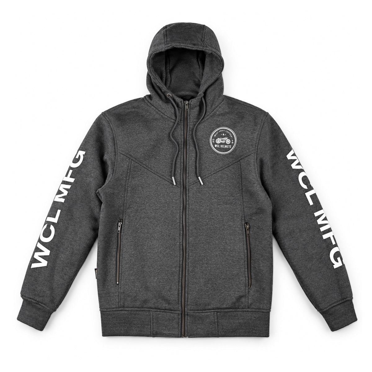 WCL Zippered Armoured Kevlar Lined Motorcycle Riding Hoodie w/t CE Level 1 Armor - Charcoal
