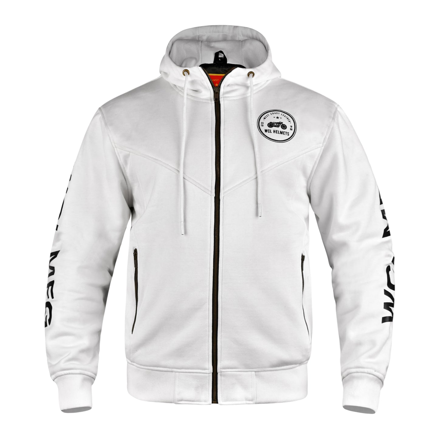 WCL Zippered Armoured Kevlar Lined Motorcycle Riding Hoodie w/t CE Level 1 Armor - White