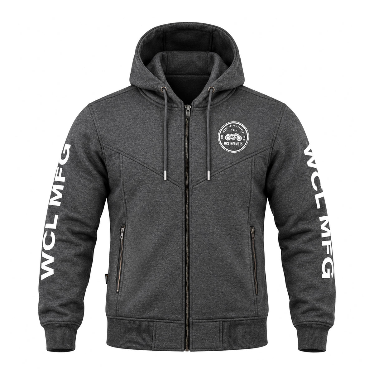 WCL Zippered Armoured Kevlar Lined Motorcycle Riding Hoodie w/t CE Level 1 Armor - Charcoal
