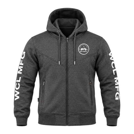 WCL Zippered Armoured Kevlar Lined Motorcycle Riding Hoodie w/t CE Level 1 Armor - Charcoal