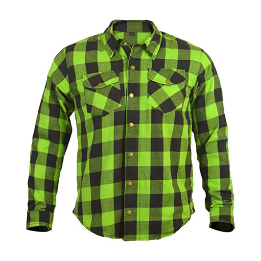 WCL Kevlar Lined Performance Motorcycle Riding Long Sleeve Flannel Shirt  W/T CE Level 1 armor - Green WCL Helmet