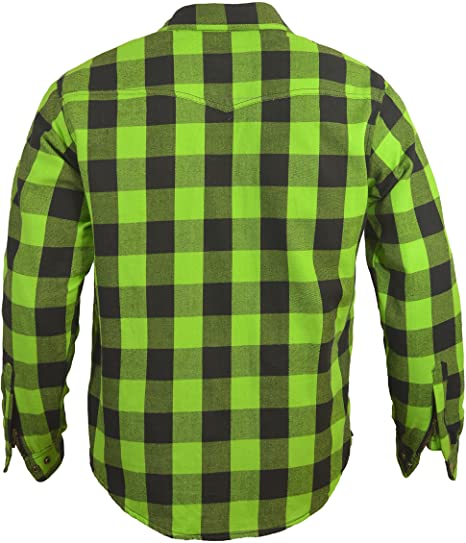 WCL Kevlar Lined Performance Motorcycle Riding Long Sleeve Flannel Shirt  W/T CE Level 1 armor - Green WCL Helmet