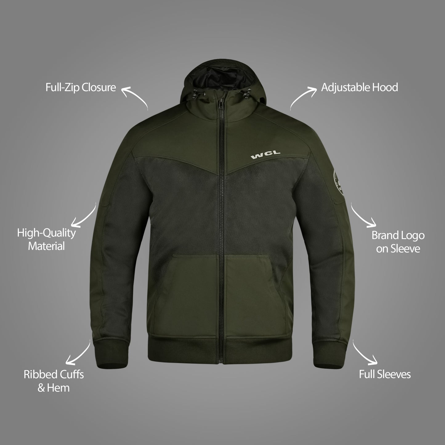 Softshell Cordura Armored Motorcycle Waterproof Hoodie w/t CE Level 1 armor - Black WCL Helmet