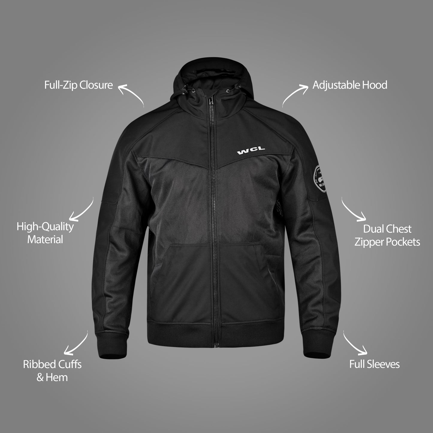 Softshell Cordura Armored Motorcycle Mesh Hoodie w/t CE Level 1 armor - Blue WCL Helmet