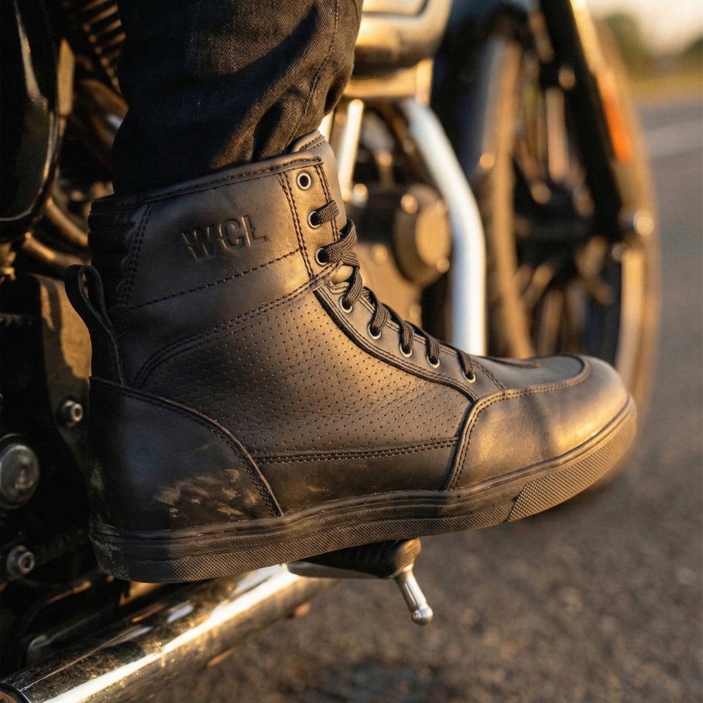 WCL Motorcycle Riding Leather Shoes - Black Sneaker