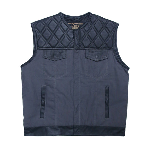 WCL Hybrid Canvas Leather Club Vest w/t Navy Blue Quilted Leather WCL Helmet