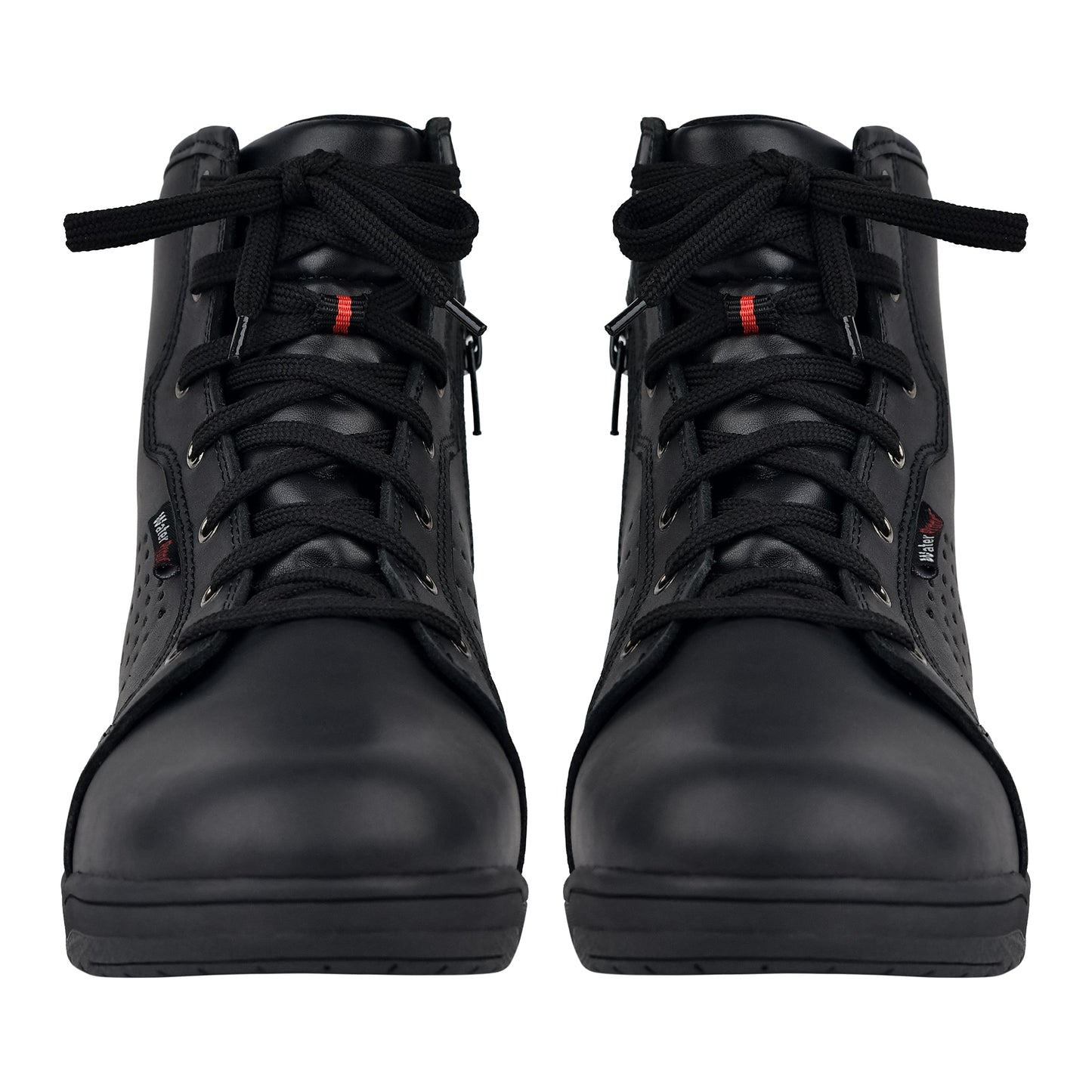 WCL Motorcycle Riding Leather Shoes - Black Sneaker with White Sole WCL Helmet