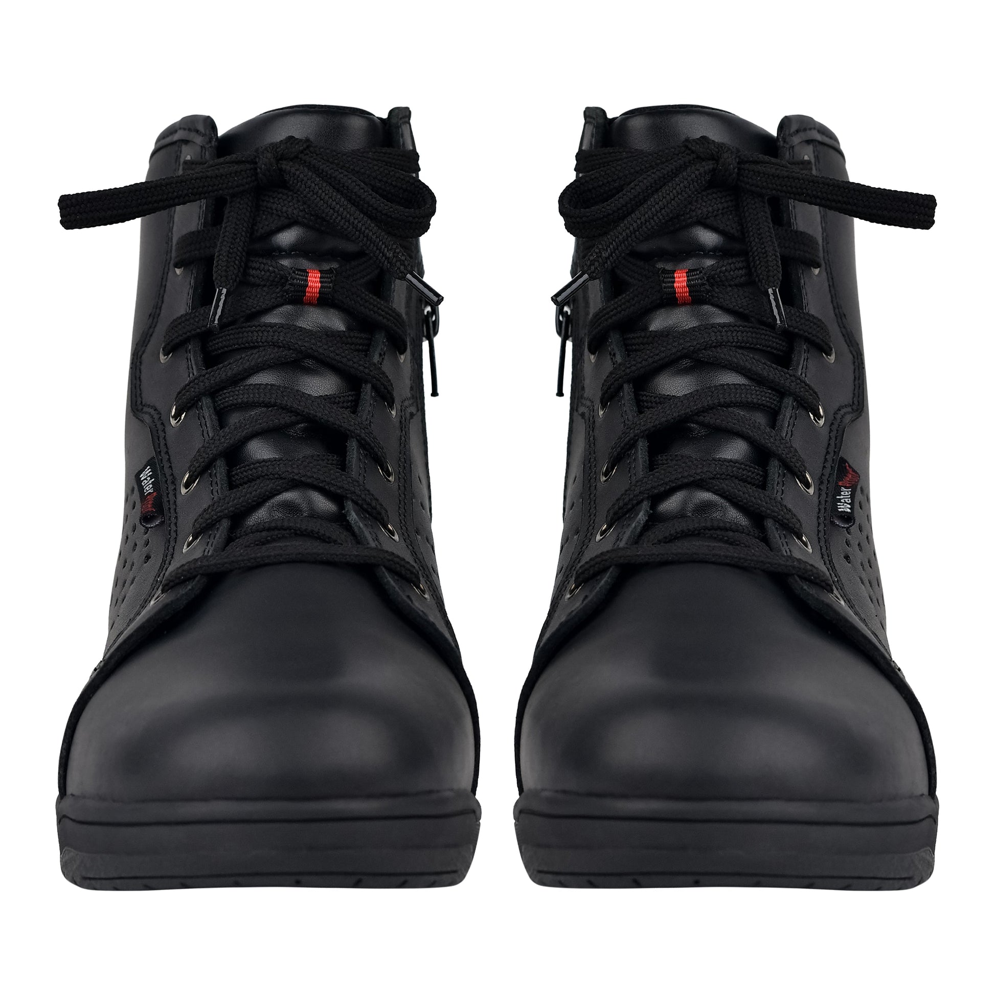 WCL Motorcycle Riding Leather Shoes - Black Sneaker with White Sole WCL Helmet